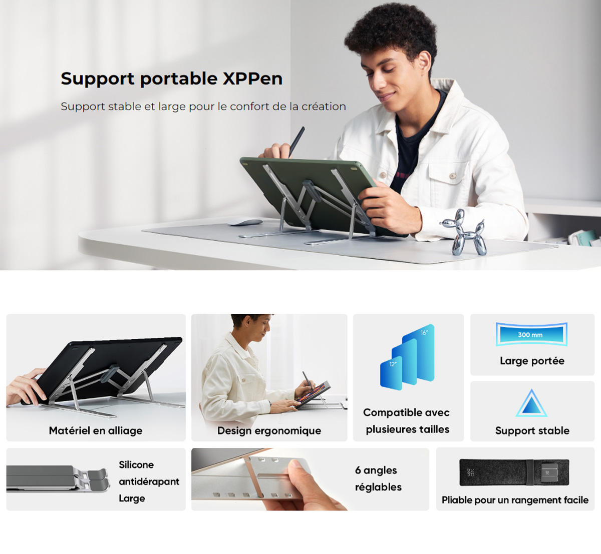 Support Métallique Multifonctionnel - XP-PEN AC18 - pour Tablette