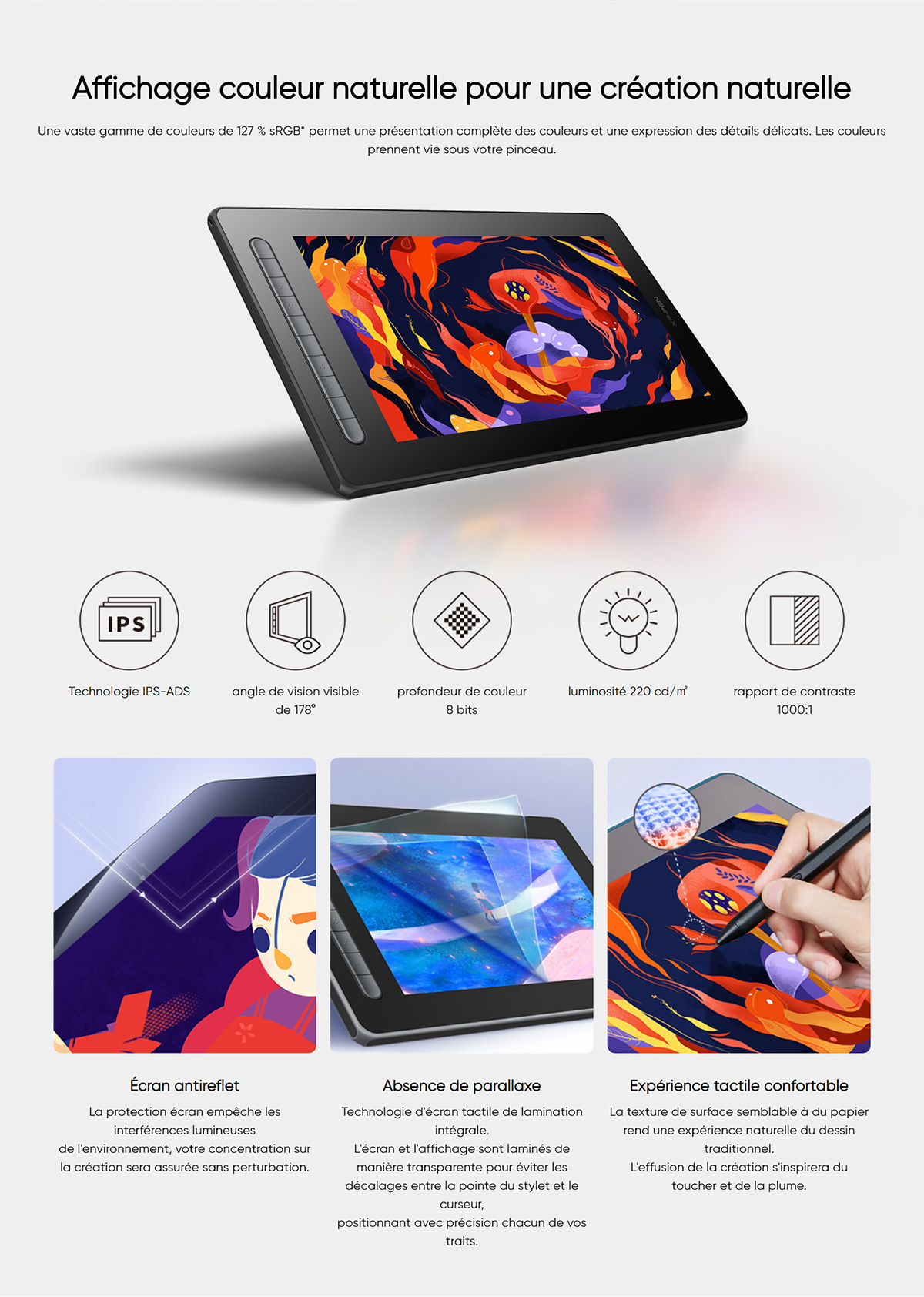 Tablette Graphique avec Ecran 21.5 pouces Autonome IPS Full HD Dessin